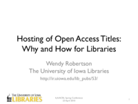 Hosting of Open Access Titles: Why and How for Libraries