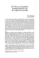 The Theory of Legislative Institutionalization and the California Assembly