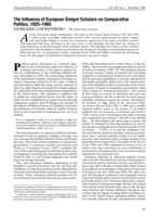 The Influence of European Émigré Scholars on Comparative Politics 1925-1965