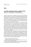 The Politics of Institutional Choice: Presidential Ballot Access for Third Parties in the United States