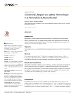 Shortened Lifespan and Lethal Hemorrhage in a Hemophilia A Mouse Model