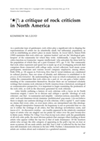 One and a Half Stars: A Critique of Rock Criticism in North America