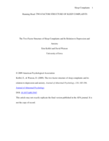 The Two-Factor Structure of Sleep Complaints and Its Relation to Depression and Anxiety