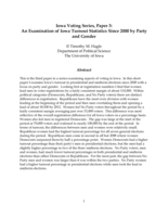 Iowa Voting Series, Paper 3: An Examination of Iowa Turnout Statistics Since 2000 by Party and Gender