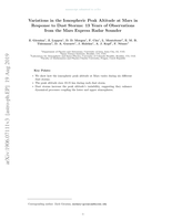 Variations in the Ionospheric Peak Altitude at Mars in Response to Dust Storms: 13 Years of Observations from the Mars Express Radar Sounder
