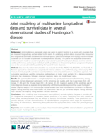 Joint modeling of multivariate longitudinal data and survival data in several observational studies of Huntington's disease