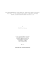Relationship between characteristics of teachers, their knowledge of reading, and the code-focused reading instruction provided during an intensive summer reading program