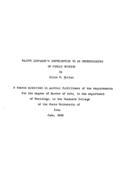 Walter Lippmann's contribution to an understanding of public opinion
