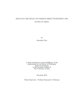 Essays on the impact of foreign direct investment and saving in China