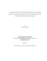 An investigation of the connections between use of Facebook and the self-esteem/well-being of students with disabilities in the University Of Iowa Reach Program