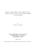 Effects of recent parental divorce, parental conflict, and social support on the social and emotional adjustment of college students