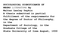 Sociological significance of Negro literature