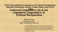 Cultural Linguistics vis-à-vis Cognitive Linguistics: A Critical Perspective (Plenary Presentation)