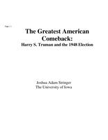 The Greatest American Comeback: Harry S. Truman and the 1948 Election