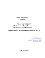 ‘Good Governance’: Efficiency as a Variable and Effectiveness as a Structure. The Basic Approach and Russian Regional Healthcare as a Case