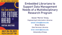 Embedded Librarians to Support Data Management Needs of a Multidisciplinary Research Program