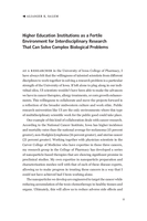 Higher Education Institutions as a Fertile Environment for Interdisciplinary Research That Can Solve Complex Biological Problems