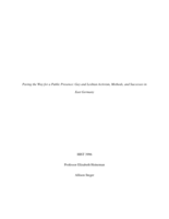 Paving the Way for a Public Presence: Gay and Lesbian Activism, Methods, and Successes in East Germany