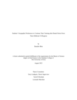 Students’ geographic preferences to continue their training after dental school from three different US regions