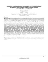 Addressing Imbalance Between Psychological and Physical Readiness for Return to Sport Following Anterior Cruciate Ligament Reconstruction: A Case Report