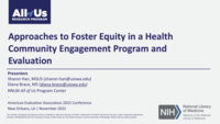 Approaches to Foster Equity in a Health Community Engagement Program and Evaluation