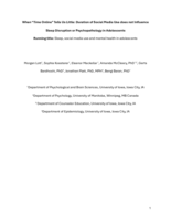 When "Time Online" Tells Us Little:  Duration of Social Media Use does not Influence Sleep Disruption or Psychopathology in Adolescents Running title: Sleep, social media use and mental health in adolescents