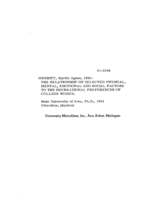 The relationship of selected physical, mental, emotional and social factors to the recreational preferences of college women