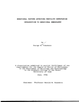 Behavioral factors affecting fertility expectation: introduction to behavioral demography