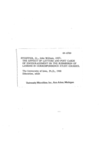 The effect of letters and post cards of encouragement on the submission of lessons in correspondence study courses