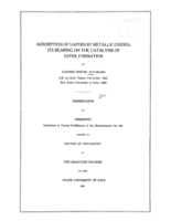Adsorption of vapors by metallic oxides: its bearing on the catalysis of ester formation