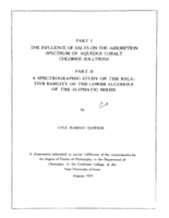 Part I. The influence of salts on the absorption spectrum of aqueous cobalt chloride solutions: Part II. A spectrographic study of the relative basicity of the lower alcohols of the aliphatic series